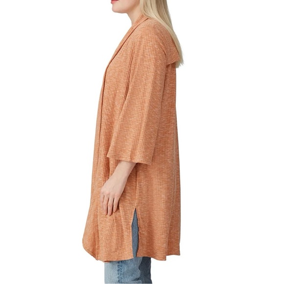 B Collection by Bobeau Ellen Waterfall Ribbed Cardi Orange Ribbed Medium - Picture 2 of 8